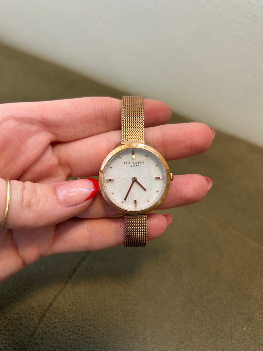 Ted Baker Rose Gold Mesh Band Watch with White Dial